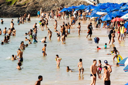 Salvador, Bahia, Brazil - January 08, 2019: People on the beach at Porto da Barra in Salvador, Bahia, Brazil.のeditorial素材