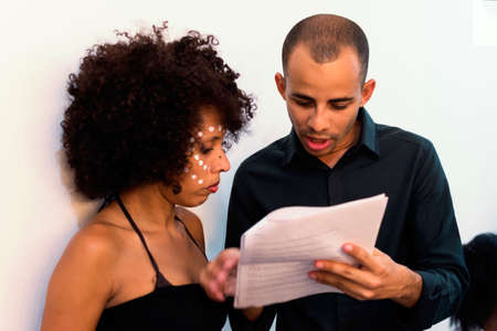 Actor and actress getting ready in the dressing room to take the stage at the theater. Salvador...