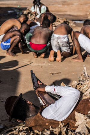 Acupe, Bahia, Brazil - July 03, 2016: Nego Escaped cultural manifestation. Residents of Acupe, Santo Amaro, Bahia, relive, in a theatrical way, the struggle to end slavery.のeditorial素材