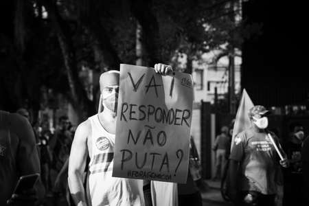 Salvador, Bahia, Brazil - June 19, 2021: Protesters protest against the government of President Jair Bolsonaro in the city of Salvador.のeditorial素材