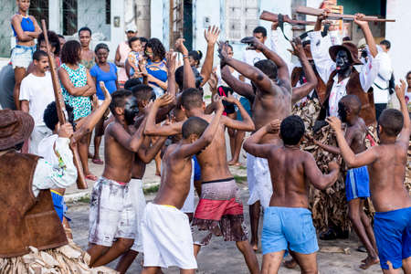 Acupe, Bahia, Brazil - July 03, 2016: Nego Escaped cultural manifestation. Residents of Acupe, Santo Amaro, Bahia, relive, in a theatrical way, the struggle to end slavery.のeditorial素材