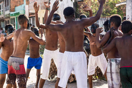 Acupe, Bahia, Brazil - July 03, 2016: Nego Escaped cultural manifestation. Residents of Acupe, Santo Amaro, Bahia, relive, in a theatrical way, the struggle to end slavery.のeditorial素材