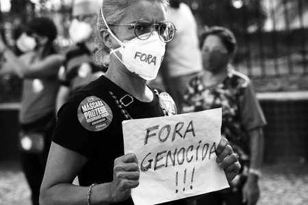 Salvador, Bahia, Brazil - June 19, 2021: Protesters protest against the government of President Jair Bolsonaro in the city of Salvador.のeditorial素材