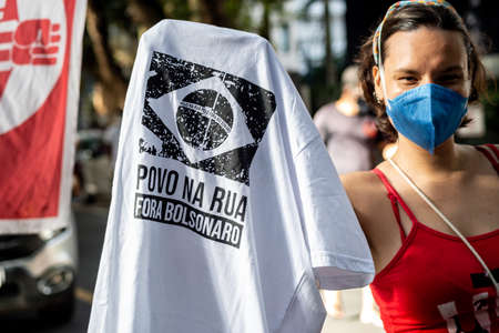 Salvador, Bahia, Brazil - June 19, 2021: Protesters protest against the government of President Jair Bolsonaro in the city of Salvador.のeditorial素材