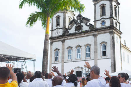 Salvador, Bahia, Brazil - December 28, 2018: Faithful celebrates the last Friday of the year at Senhor do Bonfim Church.のeditorial素材