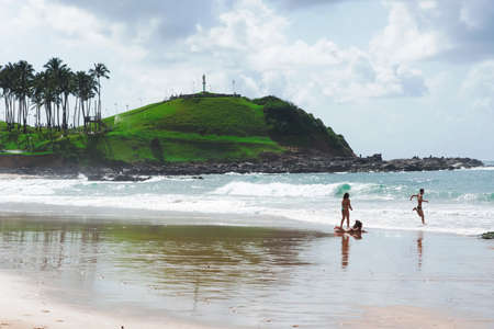 Salvador, Bahia, Brazil - October 13, 2019: Morro do Cristo. It is a grassy mound by the sea, with a famous statue of Jesus Christ and panoramic views.のeditorial素材