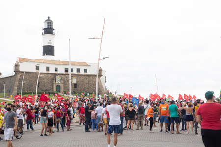 Salvador, Bahia, Brazil - July 03, 2021: Brazilians protest against the government of President Jair...