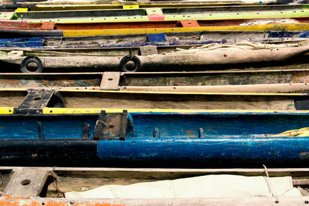Canoes and boats moored on the river waiting for high tide to fish. Sao Francisco do Conde, Bahia,...