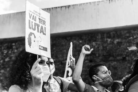 Salvador, Bahia, Brazil - June 19, 2021: Protesters protest against the government of President Jair Bolsonaro in the city of Salvador.のeditorial素材
