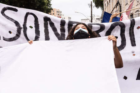 Salvador, Bahia, Brazil - July 24, 2021: People protest against the government of President Jair...