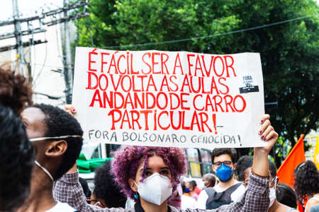 Salvador, Bahia, Brazil - July 24, 2021: People protest against the government of President Jair...