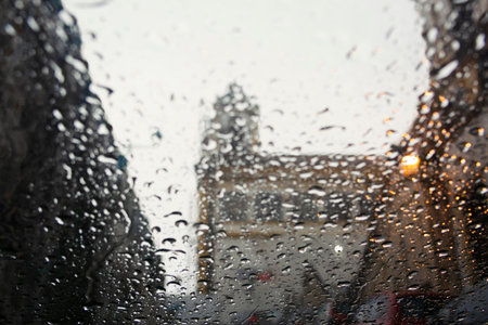 Wet glass, inside view of a church car. Salvador, Bahia, Brazil.の写真素材