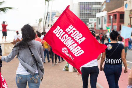 Salvador, Bahia, Brazil - July 03, 2021: Brazilians protest against the government of President Jair Bolsonaro in the city of Salvador.のeditorial素材
