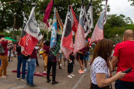 Salvador, Bahia, Brazil - July 03, 2021: Brazilians protest against the government of President Jair Bolsonaro in the city of Salvador.のeditorial素材