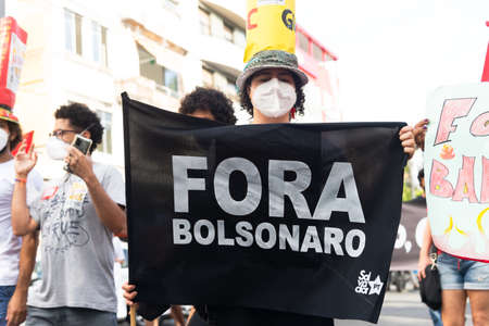 Salvador, Bahia, Brazil - June 19, 2021: Protesters protest against the government of President Jair...