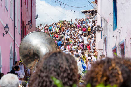 Cachoeira, Bahia, Brazil - November 08, 2015: Integrants of the Candomble religion in religious celebration through the streets of the historic city of Cachoeira in the Brazilian state of Bahia.のeditorial素材