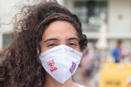 Salvador, Bahia, Brazil - July 03, 2021: Brazilians protest against the government of President Jair Bolsonaro in the city of Salvador.のeditorial素材