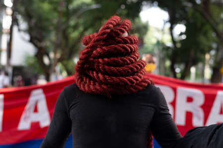 Salvador, Bahia, Brazil - June 19, 2021: Protesters protest against the government of President Jair Bolsonaro in the city of Salvador.のeditorial素材