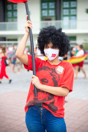 Salvador, Bahia, Brazil - July 03, 2021: Brazilians protest against the government of President Jair...