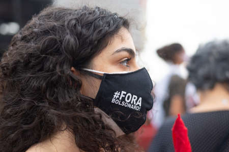 Salvador, Bahia, Brazil - July 03, 2021: Brazilians protest against the government of President Jair Bolsonaro in the city of Salvador.のeditorial素材