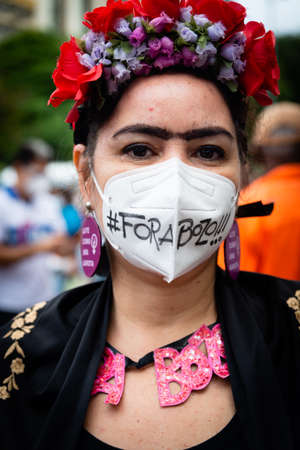 Salvador, Bahia, Brazil - July 03, 2021: Brazilians protest against the government of President Jair Bolsonaro in the city of Salvador.のeditorial素材