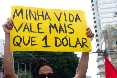 Salvador, Bahia, Brazil - July 03, 2021: Brazilians protest against the government of President Jair...