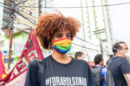 Salvador, Bahia, Brazil - July 03, 2021: Brazilians protest against the government of President Jair Bolsonaro in the city of Salvador.のeditorial素材