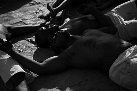 Acupe, Bahia, Brazil - July 03, 2016: Nego Escaped cultural manifestation. Residents of Acupe, Santo Amaro, Bahia, relive, in a theatrical way, the struggle to end slavery.のeditorial素材