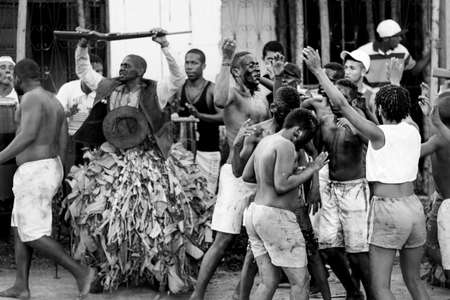 Acupe, Bahia, Brazil - July 03, 2016: Nego Escaped cultural manifestation. Residents of Acupe, Santo Amaro, Bahia, relive, in a theatrical way, the struggle to end slavery.のeditorial素材