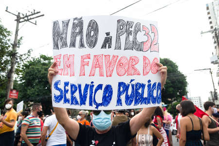 Salvador, Bahia, Brazil - July 03, 2021: Brazilians protest against the government of President Jair...