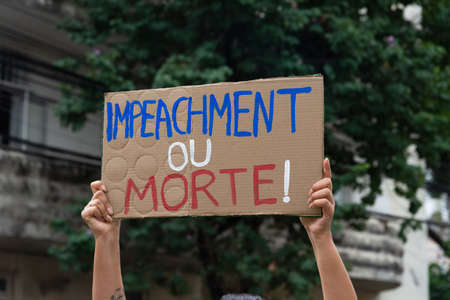 Salvador, Bahia, Brazil - July 03, 2021: Brazilians protest against the government of President Jair...