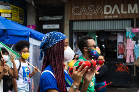 Salvador, Bahia, Brazil - July 24, 2021: People protest against the government of President Jair...