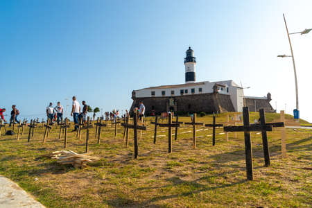 Salvador, Bahia, Brazil - October 01, 2021: Crosses fixed to the ground in honor of those killed by...