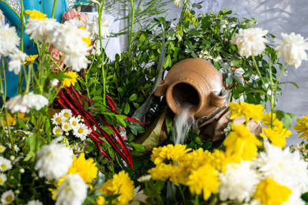 Santo Amaro, Bahia, Brazil - May 15, 2022: Decoration of the shack for Candomble religion in the city of Santo Amaro da PurificaÃ§Ã£o in Bahia, Brazil.のeditorial素材