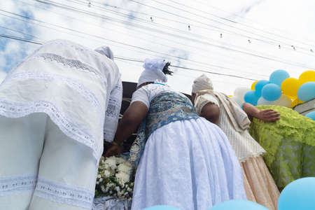 Santo Amaro, Bahia, Brazil - May 15, 2022: Members of the Candomble religion are seen during a...