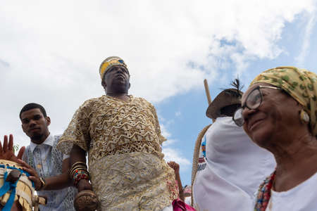 Santo Amaro, Bahia, Brazil - May 15, 2022: Members of the Candomble religion are seen during a...