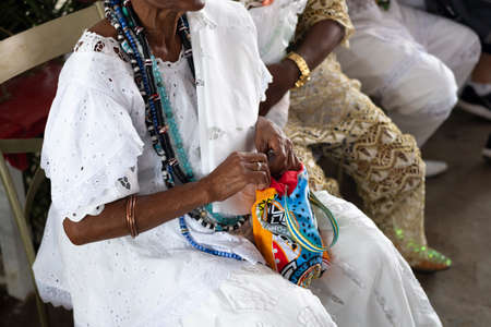 Santo Amaro, Bahia, Brazil - May 15, 2022: Members of the Candomble religion are seen during a...