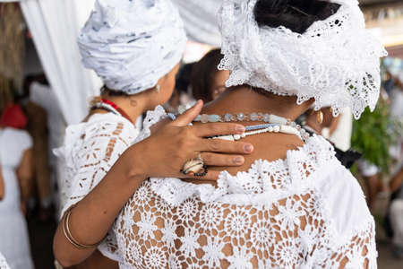 Santo Amaro, Bahia, Brazil - May 15, 2022: Members of the Candomble religion are seen during a...