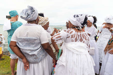 Santo Amaro, Bahia, Brazil - May 15, 2022: Members of the Candomble religion are seen during a...
