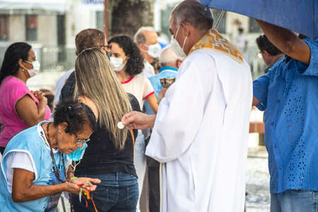 Salvador, Bahia, Brazil - January 07, 2022: Faithful gathered at the famous Senhor do Bonfim church...