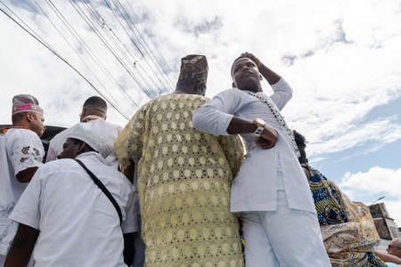 Santo Amaro, Bahia, Brazil - May 15, 2022: Members of the Candomble religion are seen during a...