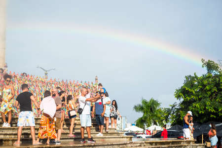 Salvador, Bahia, Brazil - January 07, 2022: Faithful gathered at the famous Senhor do Bonfim church in Salvador, Bahia, praying for a new year.のeditorial素材