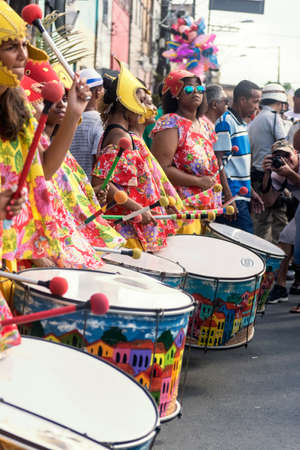 Salvador, Bahia, Brazil - July 02, 2015: Musicians are seen during the Bahia independence parade in Lapinha neighborhood in Salvador.のeditorial素材