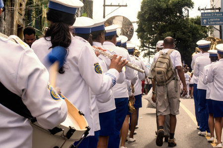 Salvador, Bahia, Brazil - July 02, 2015: Musicians are seen during the Bahia independence parade in...