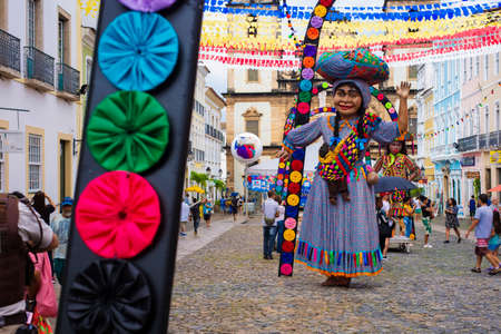 Salvador, Bahia, Brazil - June 20, 2019: Decoration for the Feast of Sao Joao in Pelourinho,...