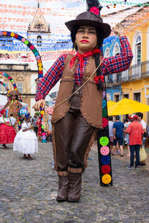 Salvador, Bahia, Brazil - June 20, 2019: Decoration for the Feast of Sao Joao in Pelourinho, Historic Center of Salvador, Bahia.のeditorial素材