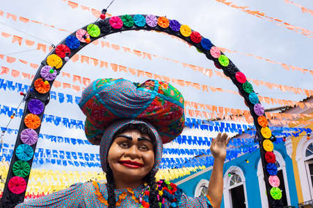 Salvador, Bahia, Brazil - June 20, 2019: Decoration for the Feast of Sao Joao in Pelourinho, Historic Center of Salvador, Bahia.のeditorial素材