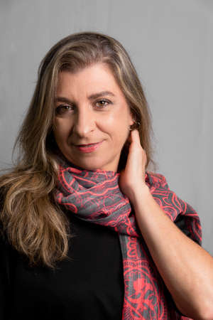 Portrait of a woman with hijab against a black background. Salvador Bahia Brazil.の写真素材