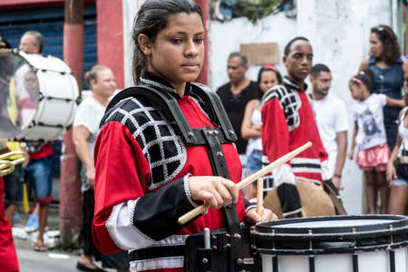 Salvador, Bahia, Brazil - July 02, 2015: Musicians are seen during the Bahia independence parade in...