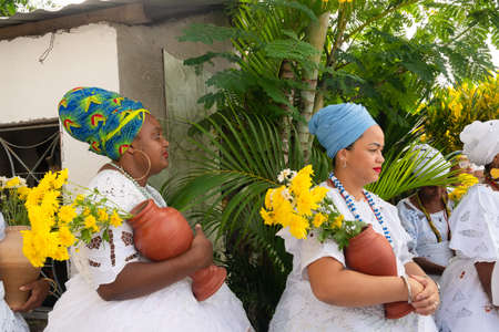 Saubara, Bahia, Brazil - June 12, 2020: Candomble members worshiping at the religious house in Bom Jesus dos Pobre district, Saubara city.のeditorial素材